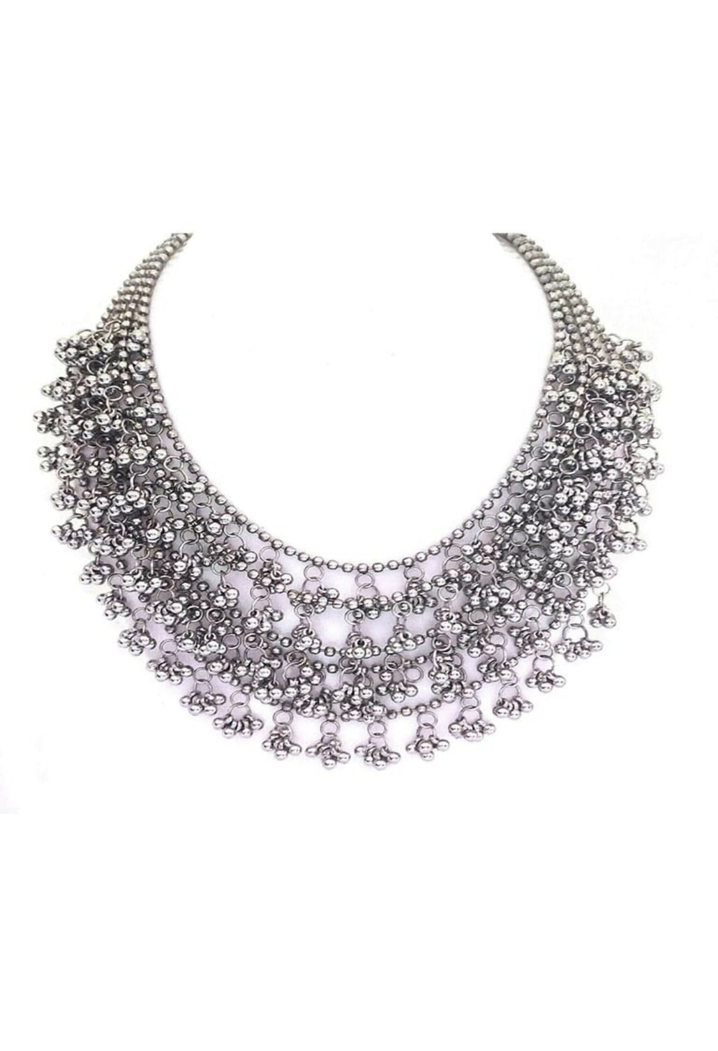 Mominos Fashion Johar Kamal Oxidised Silver-Plated Brass Finish Ghungroo Necklace with Earrings For Women - Swadesiicart