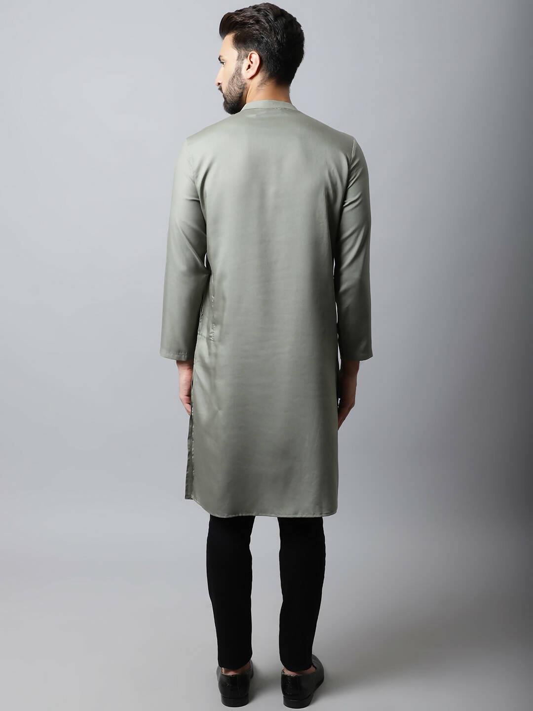 Even Apparels Grey Color Pure Cotton Sherwani Men's Kurta With Asymetrical Cut (SLD1181) | Swadesiicart
