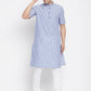 Even Apparels Blue Men's H/S Pure Cotton Kurta With Band Collar | Swadesiicart