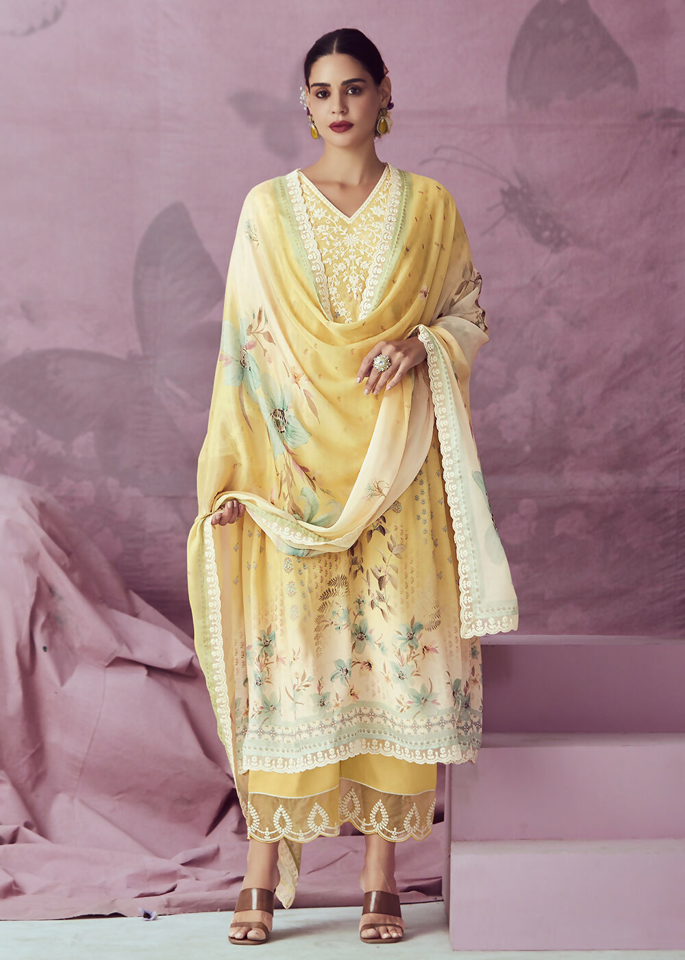 Yellow Muslin Cotton Printed Trendy Salwar Kurta Set - Emponline | Swadesiicart