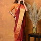 Very Much Indian Handloom Pure Cotton Linen Saree With Golden Border - Dark Maroon | Swadesiicart