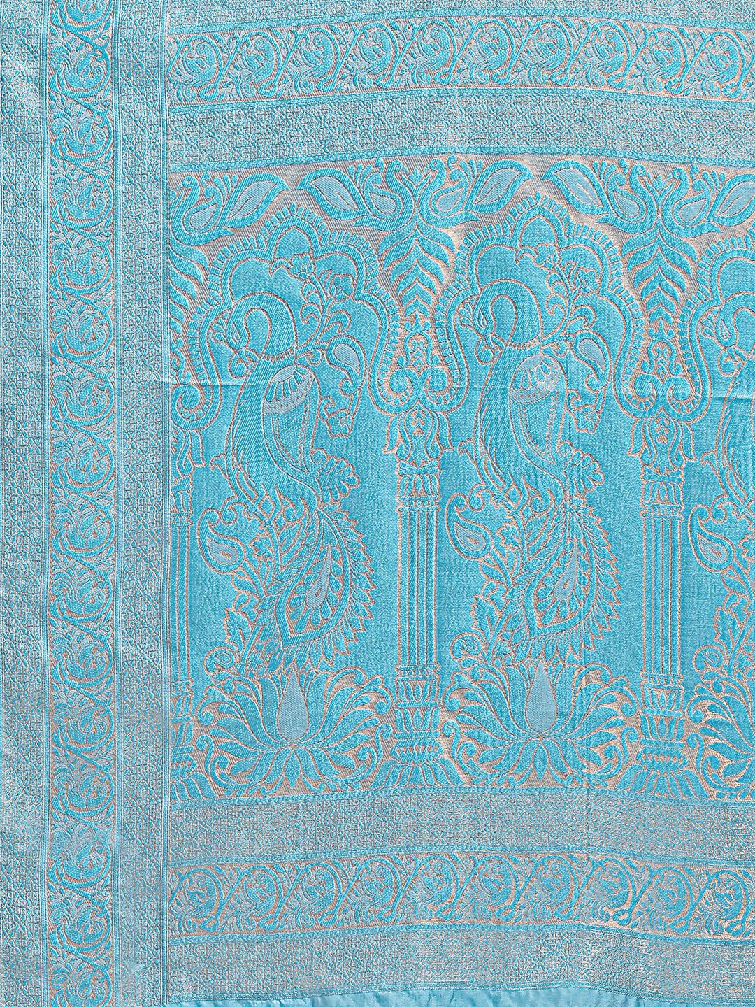 Astita Banarasi Silk Cream & Sky Blue Saree | Swadesiicart