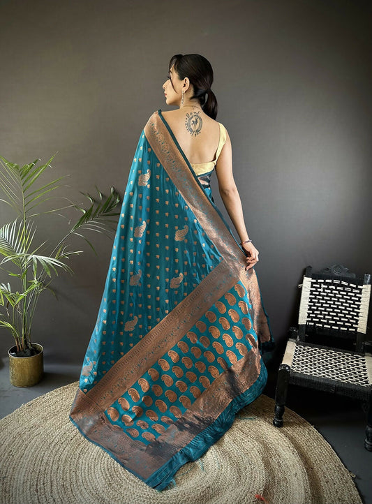 Joban Fashion Banarasi Blue Woven Soft Silk Saree | Swadesiicart