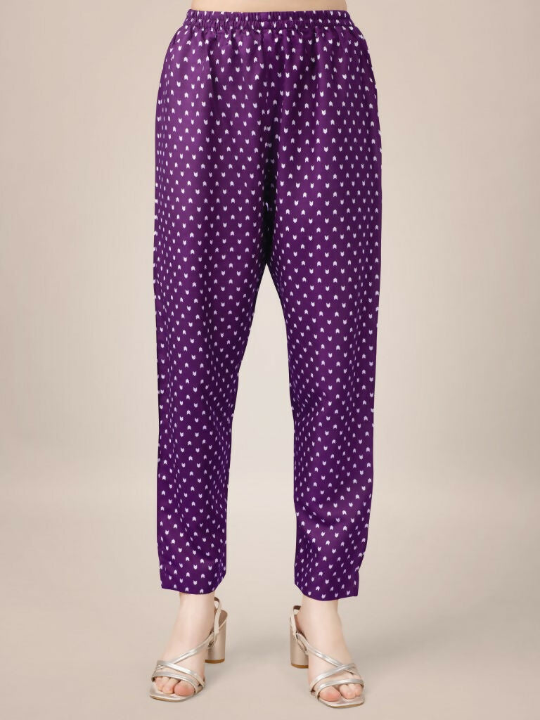 Jyoti Fashion Women's Purple Rayon Print with Embroidery & Fancy Lace Work Kurta with Trouser & Dupatta | Swadesiicart