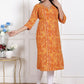 Miravan Womens Yellow Bandhani Printed Straight Kurti - Swadesiicart