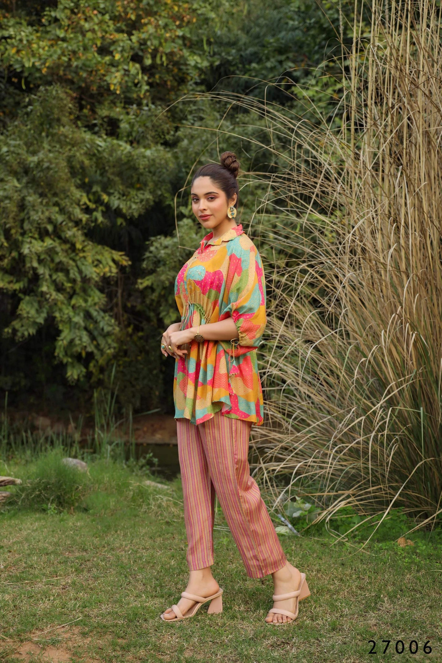 Women's Casual Fashionable Multi Mull Cotton co-ord set - Anya - Swadesiicart