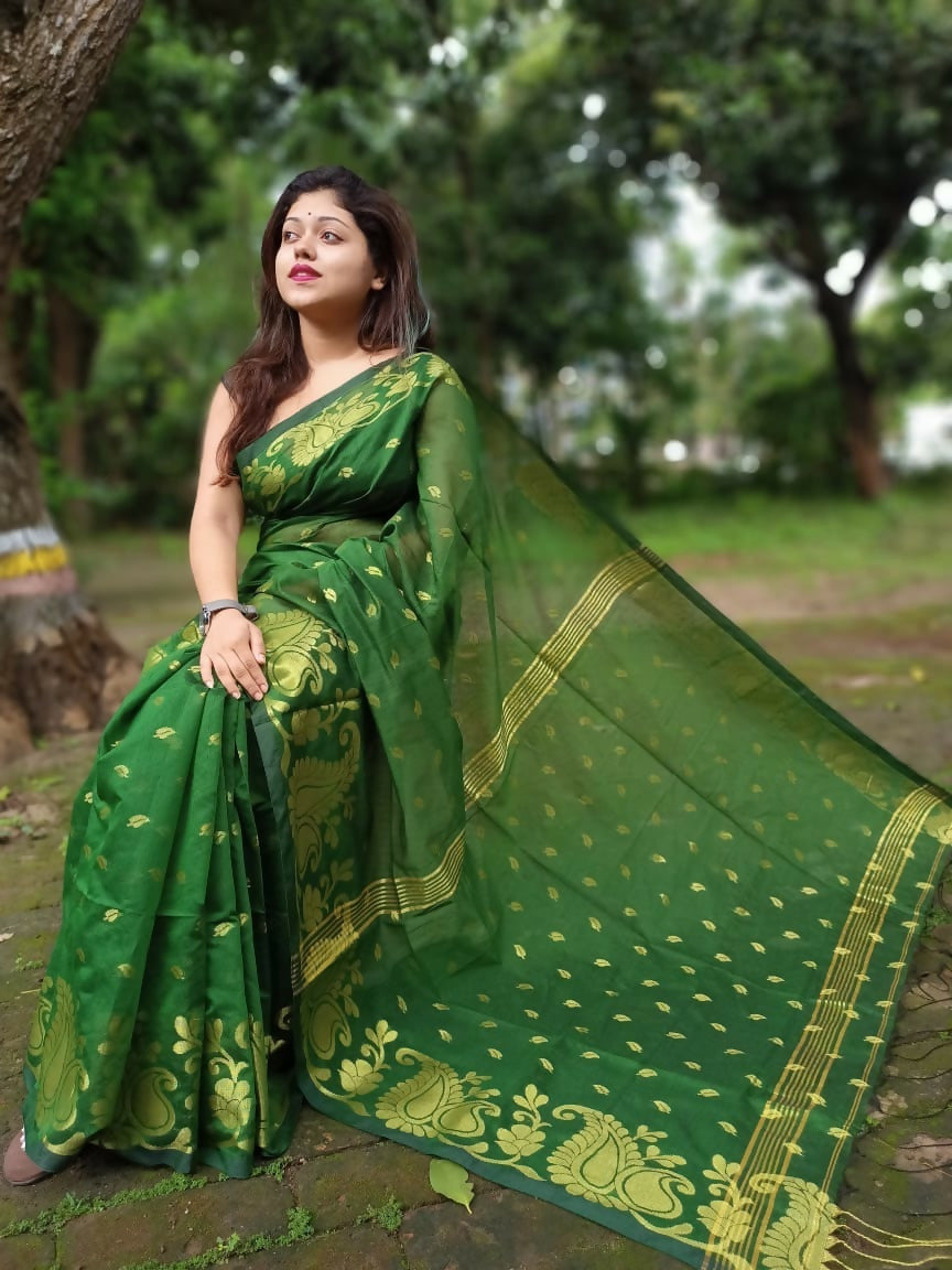 Exclusive Collection Green Beautiful Cotton Silk Saree - Swadesiicart