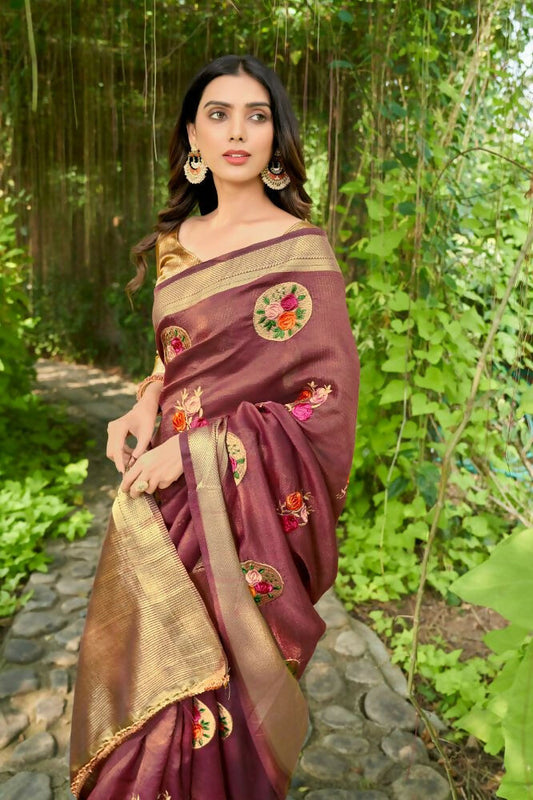 Vamsee Nikita Wine Cotton Saree - Swadesiicart