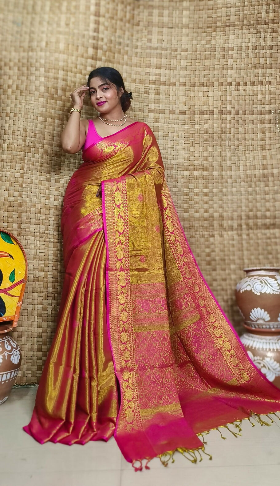 Exclusive Collection Pink Beautiful Tissue Benarasi Saree - Swadesiicart