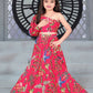 Aayaa Designer Printed Chinon Crochet Sequance Pink Kids Lehenga Choli - Pink