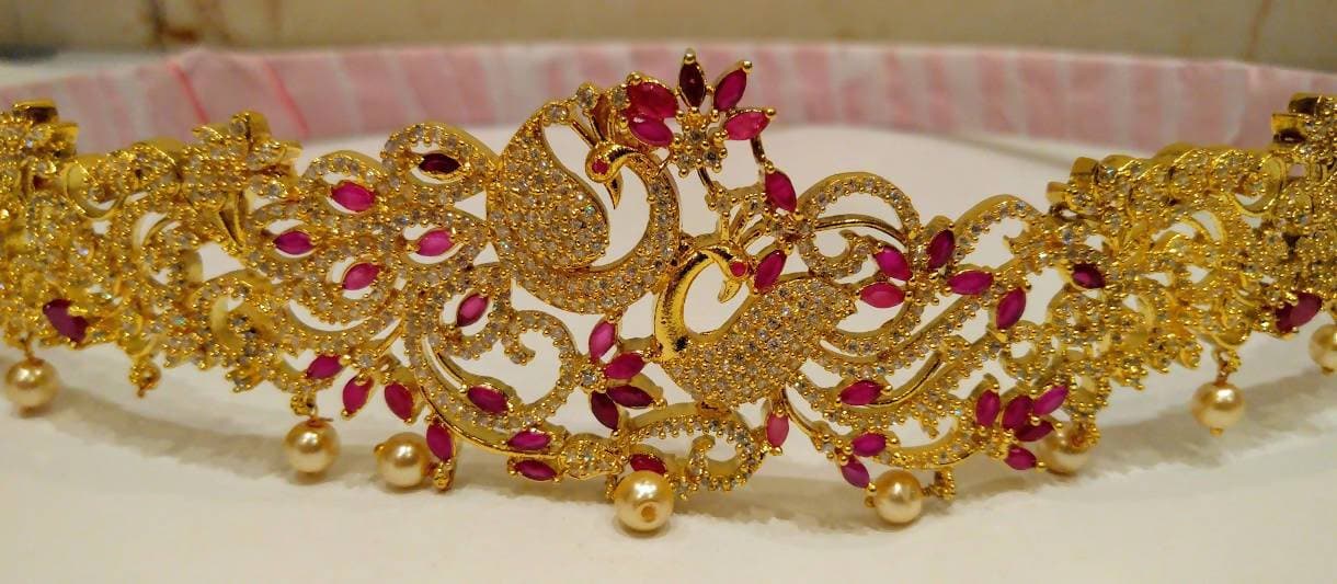 AD Ruby Peacock Bridal Waist Belt | Swadesiicart
