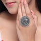 NVR Women's Oxidised Silver Plated Adjustable Finger Ring | Swadesiicart