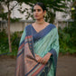 Vishnu Weaves Women's Sea-Green Raw Silk Saree with Blouse - Swadesiicart
