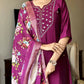 The52 Wine Women's Gorgeous Embroidered Rayon Fabric Straight Kurta Pant with Dupatta Set - Swadesiicart