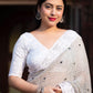 Grey Poly Georgette Ethnic Motifs Saree with Unstitched Blouse - Hiral Fashion | Swadesiicart