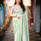 Green Poly Crepe Ethnic Motifs Saree with Unstitched Blouse - Hiral Fashion | Swadesiicart