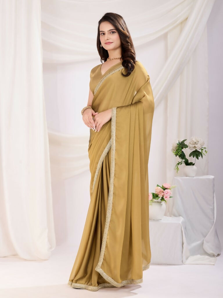 Chiku Rangoli Silk Solid, Lace Border Ready To Wear Saree - Kashvi | Swadesiicart