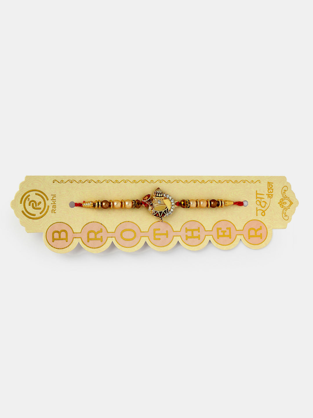 NVR Women & Men Set of 2 Gold Artificial beads Bhaiya Bhabhi Rakhi With Roli Chawal & Chocolate | Swadesiicart