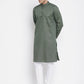 Even Apparels Green Color Linen Men's Kurta With Band Collar | Swadesiicart