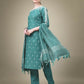Jyoti Fashion Women's Teal Cotton Blend Embroidery & Sequence work Kurta with Trouser & Dupatta | Swadesiicart