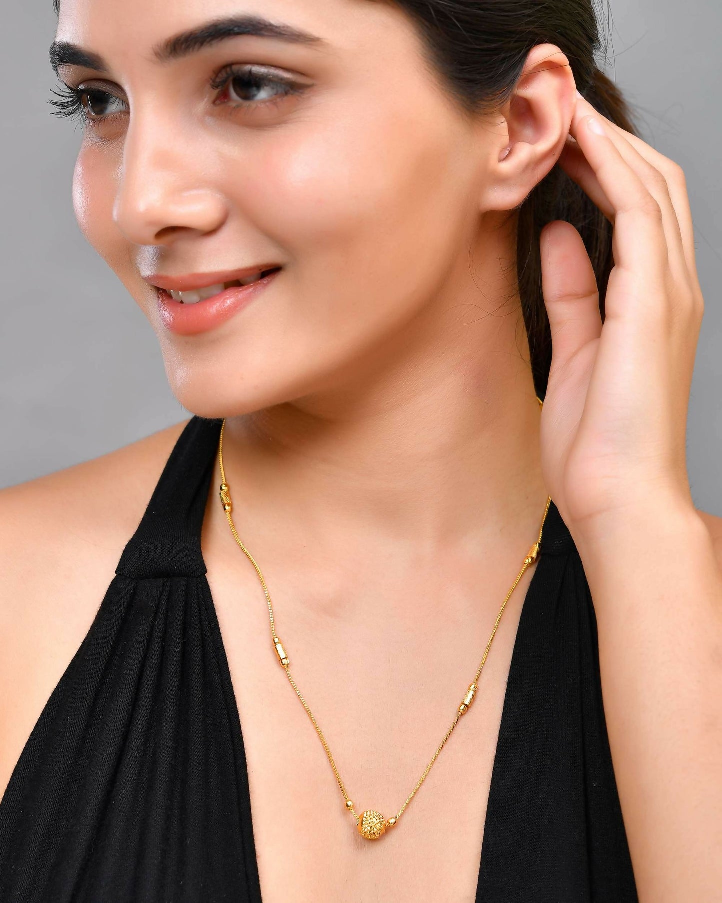 VOJ Gold-Polished Designer Piped Chain WithBig Gold Bead. | Swadesiicart