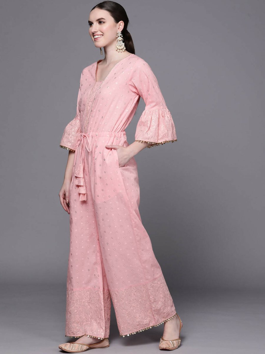 Ahalyaa Women Pink Printed Basic Jumpsuit - Swadesiicart