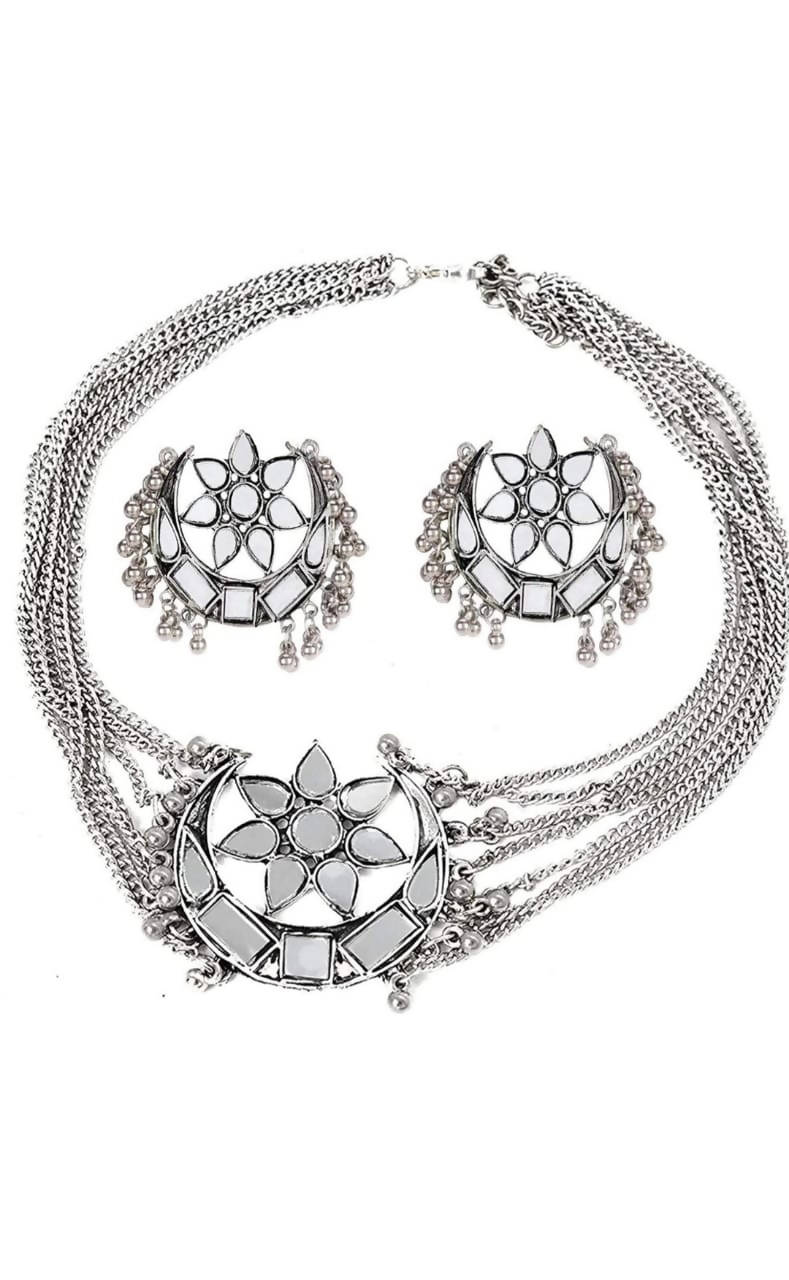 Mominos Fashion Silver color Necklace with Mirror work Mangalsutra - Mominos Fashion