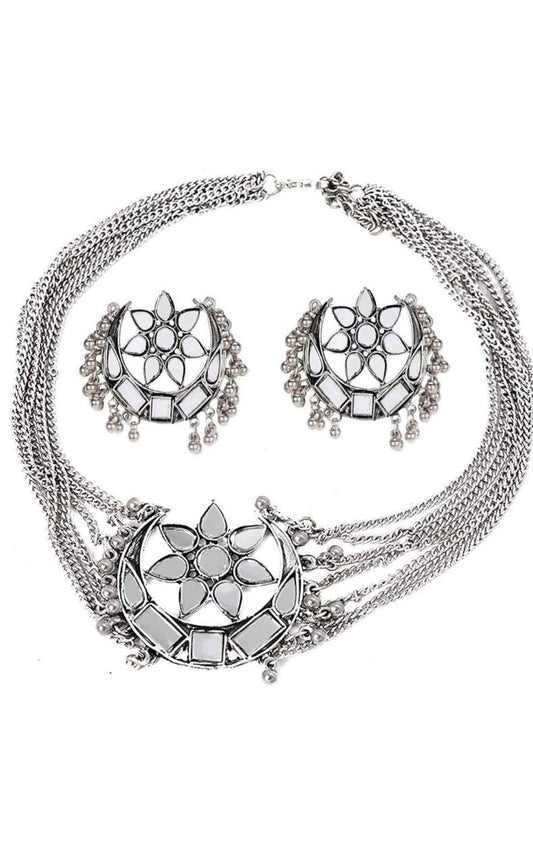 Mominos Fashion Silver color Necklace with Mirror work Mangalsutra - Mominos Fashion