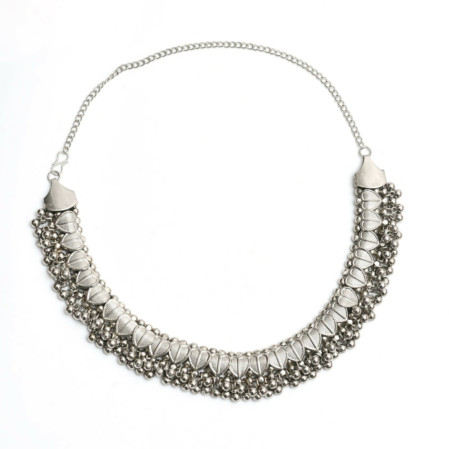 Mominos Fashion Johar Kamal Oxidised Silver-Plated Heart Design Necklace Choker Set For Women | Swadesiicart