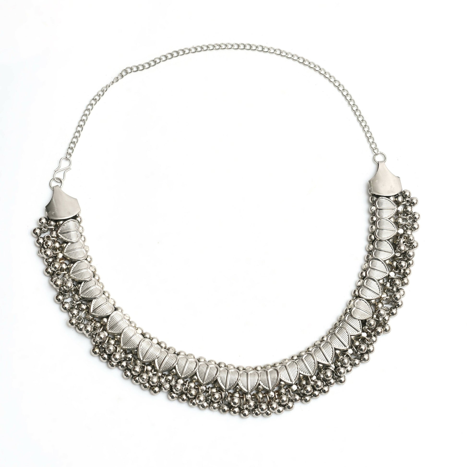 Mominos Fashion Johar Kamal Oxidised Silver-Plated Heart Design Necklace Choker Set For Women | Swadesiicart