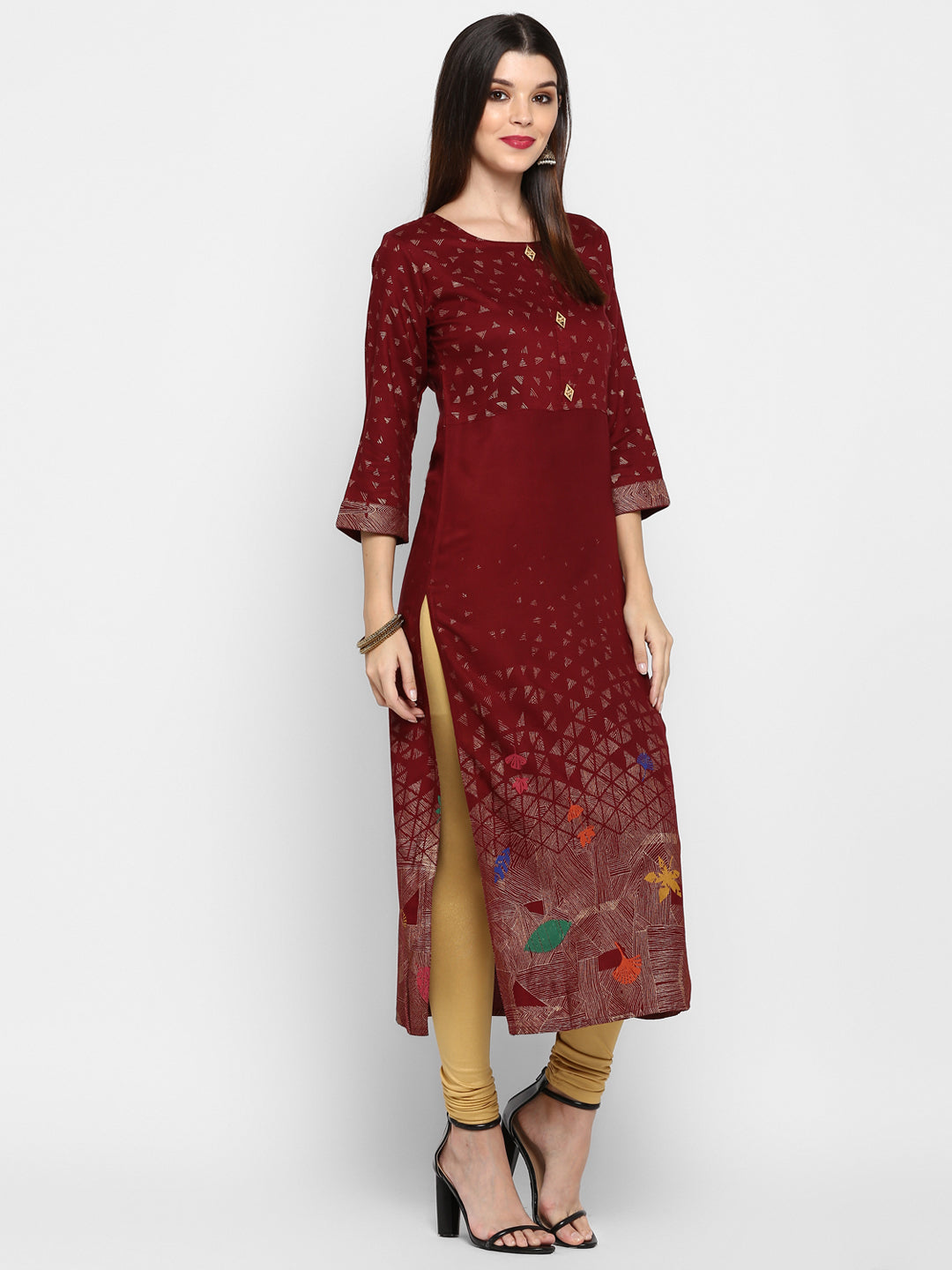 NOZ2TOZ Women's Maroon Printed Kurta- (1pc set) - Swadesiicart