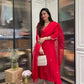 The52 Red Beautiful Embroidered Rayon Fabric Straight Kurta Pant with Dupatta Set - Swadesiicart