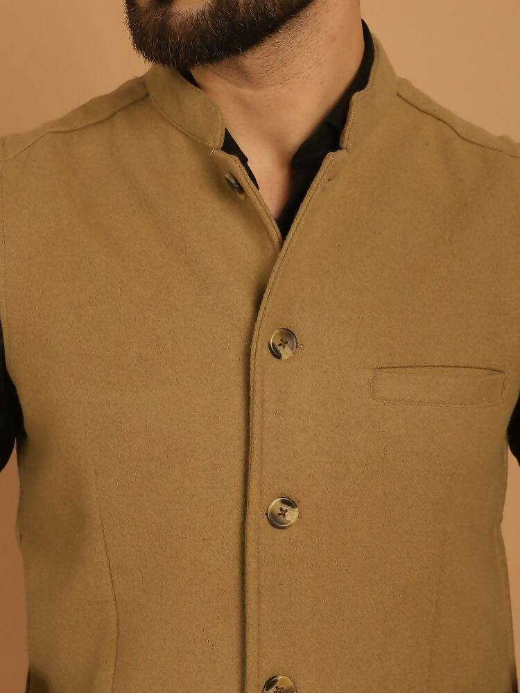 Even Apparels Pure Wool Nehru Jacket - Beige | Swadesiicart