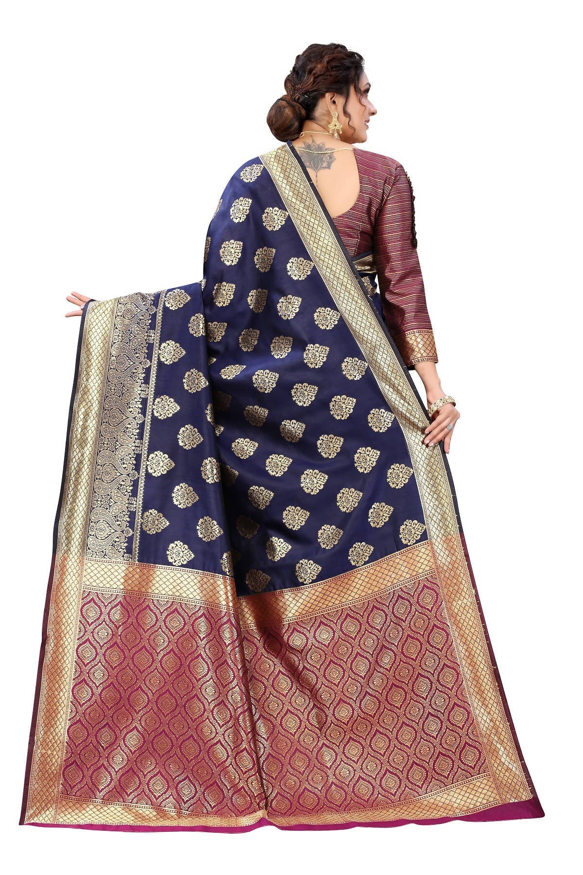 Vamika Ethnic Fire Navy Blue Weaving Banarasi Jacquard Saree | Swadesiicart