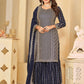 Mesmeric Blue Faux Georgette Palazzo Suit with Embroidery - Emponline | Swadesiicart