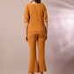 Myshka Women's Mustard Solid Boat Neck Party Top With Trousers Co-ord set - Swadesiicart