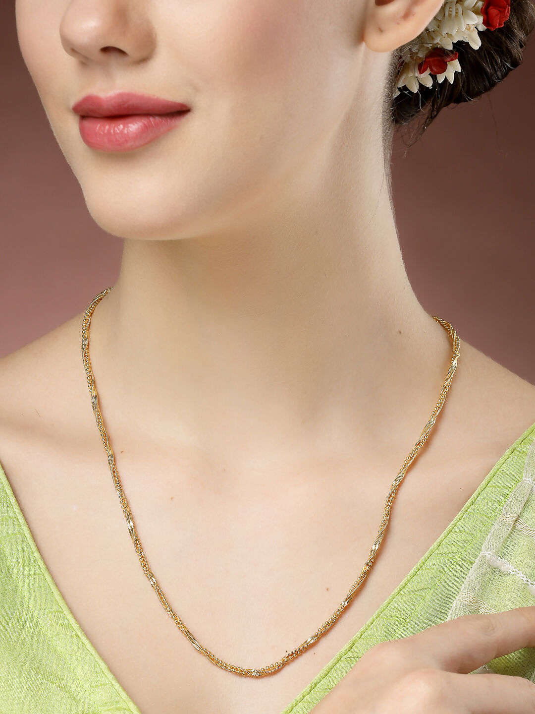 NVR Women's Set of 2 Gold-Polished Minimal Chain | Swadesiicart