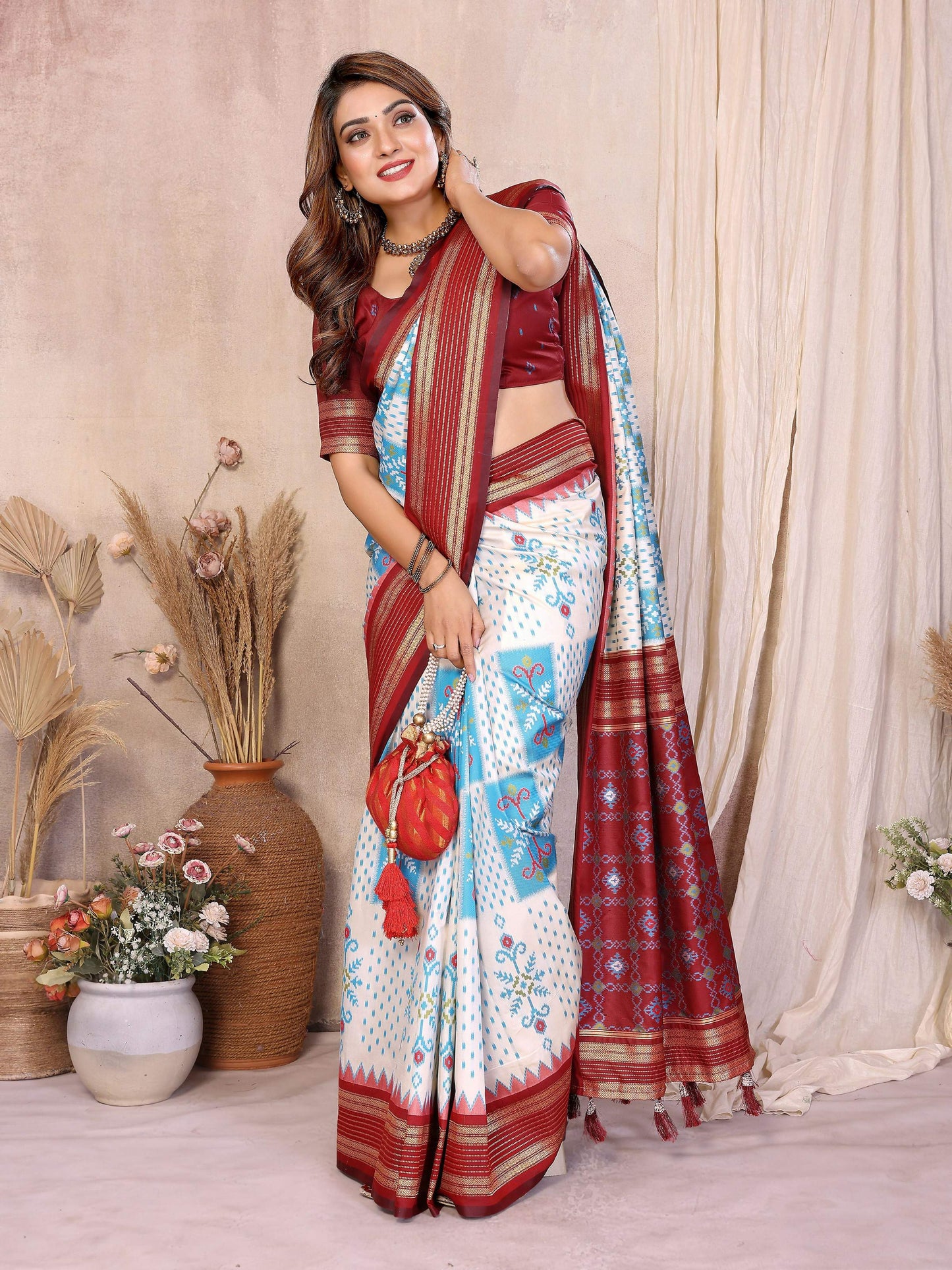 Aastha Fashion White Soft Silk Weaving Saree