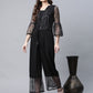 Ahalyaa Womens Crepe & Net Black Printed Jumpsuit - Swadesiicart