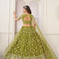 Aastha Fashion Olive Green Butterfly Net White Cotton Thread Work And Sequence Work Embroidery Wedding Wear Lehenga Choli