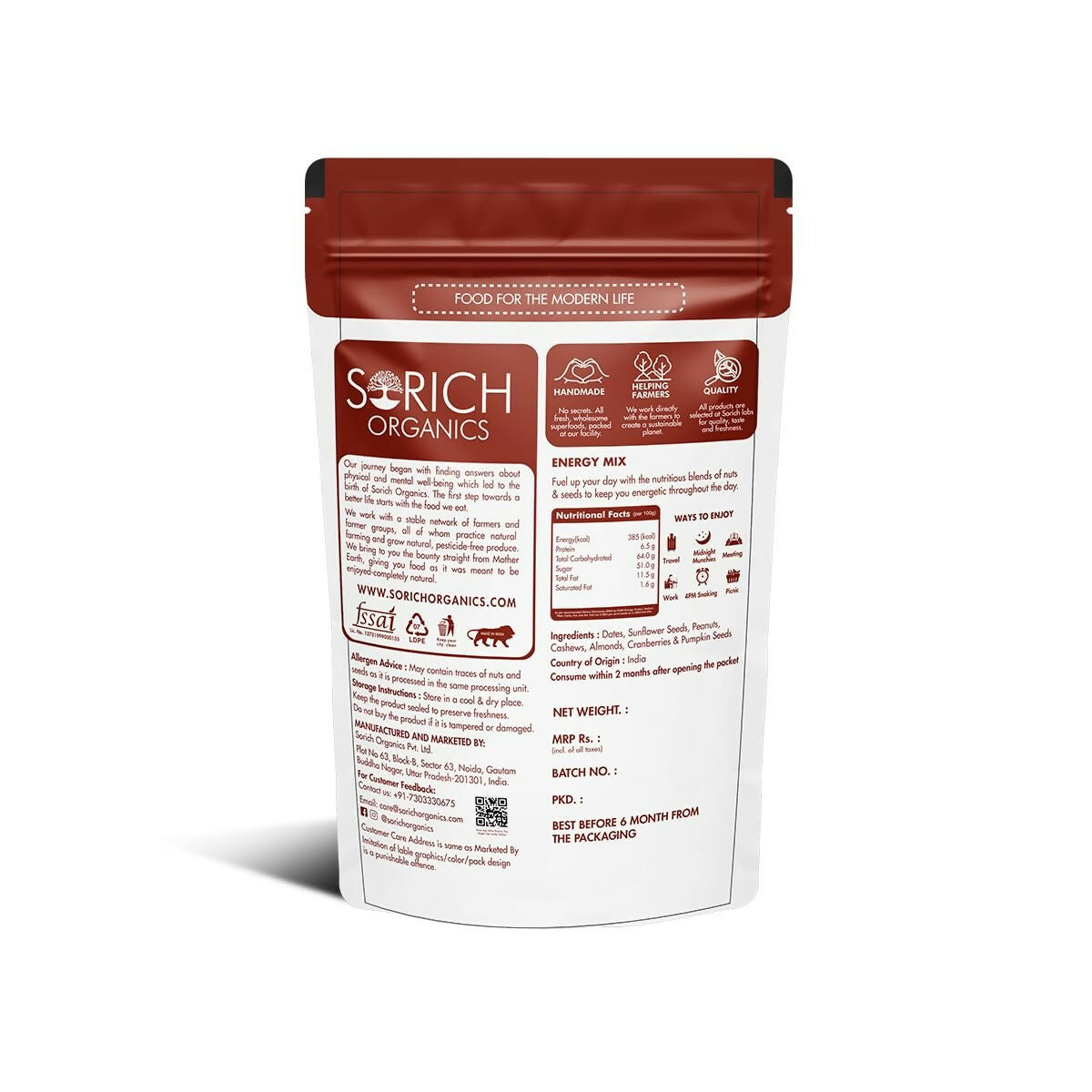 Sorich Organics Energy Mix Dried Nuts and Berries - Swadesiicart