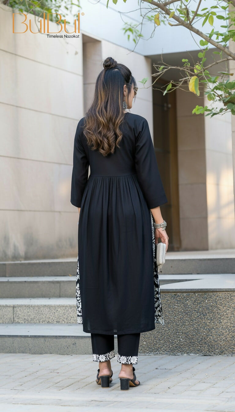 BulBul Arushi Black Rayon Kurta Set with Lucknowi Work - Swadesiicart