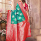Joban Fashion Green Banarasi Soft Silk Woven Saree | Swadesiicart
