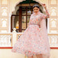 Vaasva Women White Organza Floral Print & Embroidered Anarkali Kurta, Pant & Dupatta set | Swadesiicart