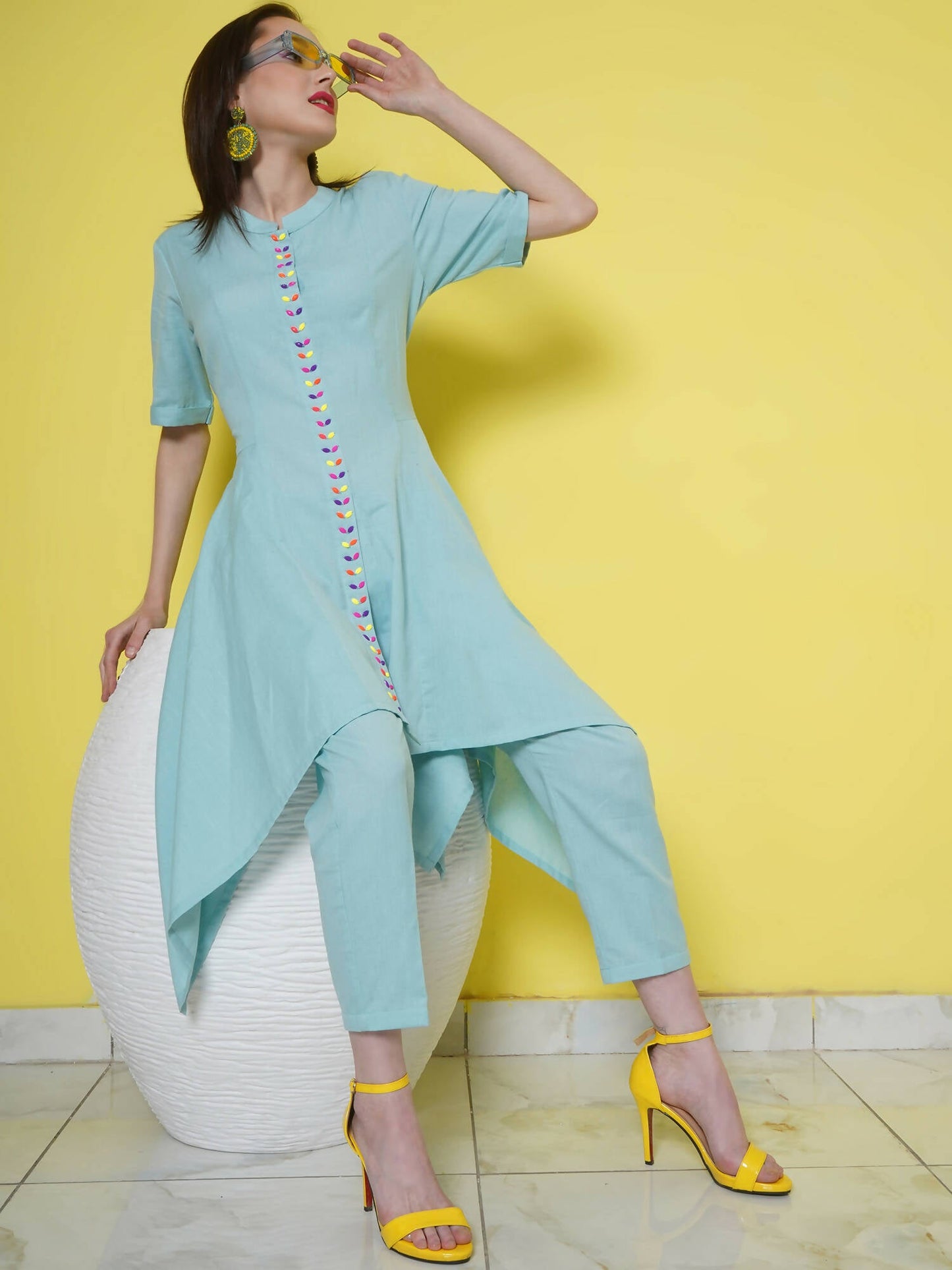 Women Republic Light Blue Cotton Kurta Set | Swadesiicart