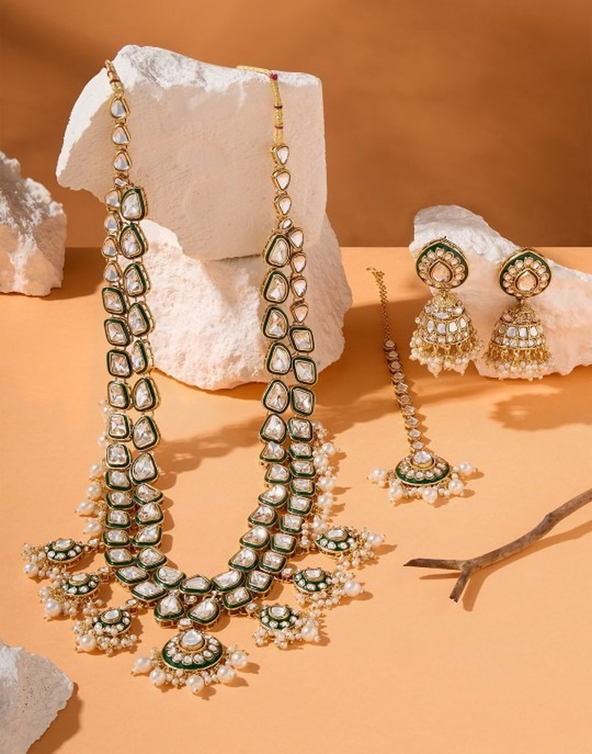 Jewel City Gold-Plated Kundan Bridal Necklace Set with Pearls – Traditional Indian Jewelry for Weddings & Festivals | Swadesiicart