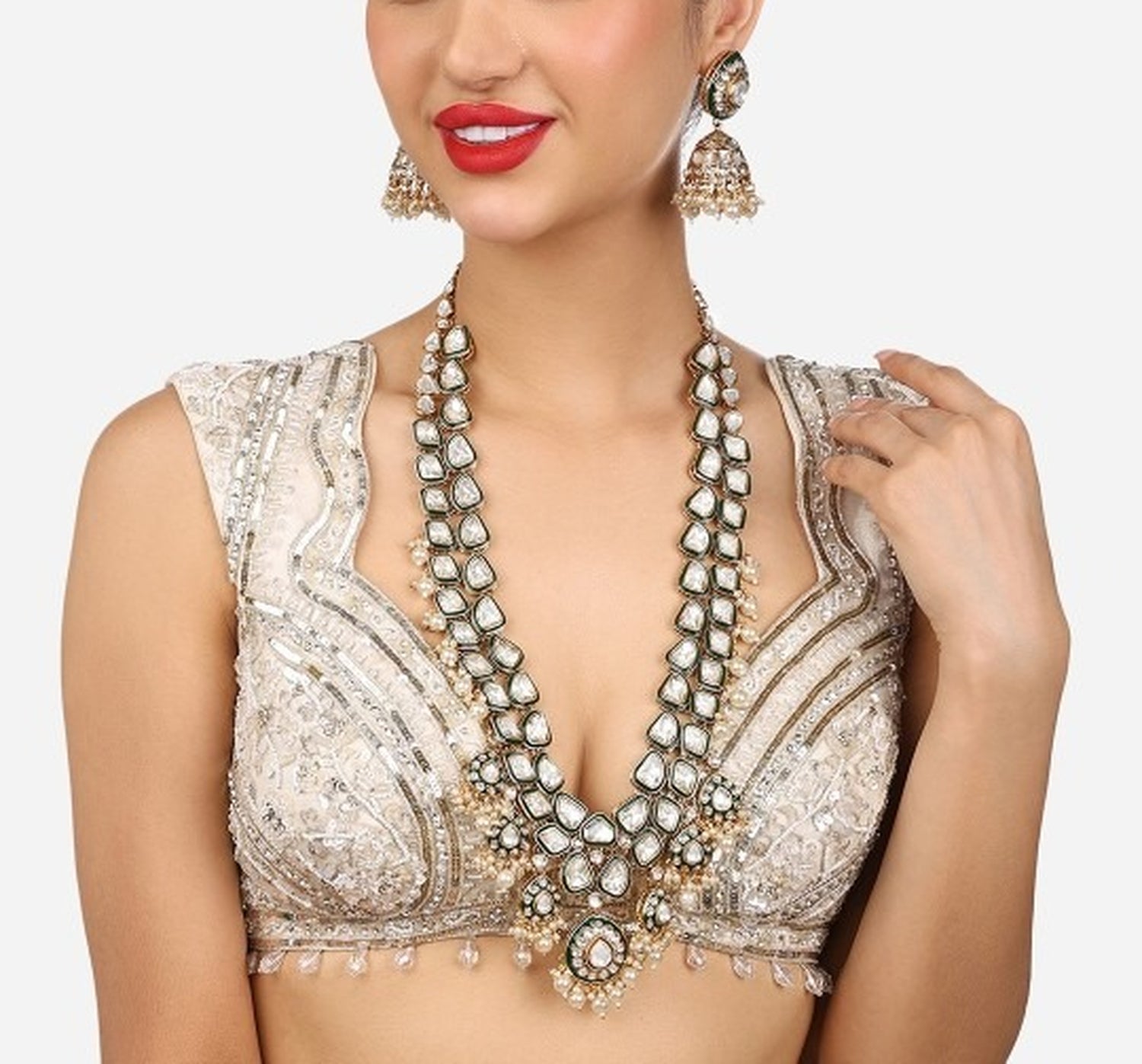 Jewel City Gold-Plated Kundan Bridal Necklace Set with Pearls – Traditional Indian Jewelry for Weddings & Festivals | Swadesiicart