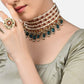 Jewel City Gold-Plated Kundan Choker Necklace Set with Green Beads & Statement Ring – Traditional Indian Jewelry for Women | Swadesiicart