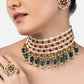 Jewel City Gold-Plated Kundan Choker Necklace Set with Green Beads & Statement Ring – Traditional Indian Jewelry for Women | Swadesiicart