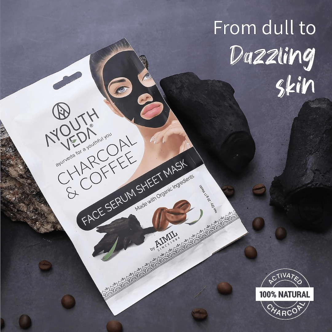 Ayouthveda Charcoal Coffee Face Serum Sheet Mask - Swadesiicart